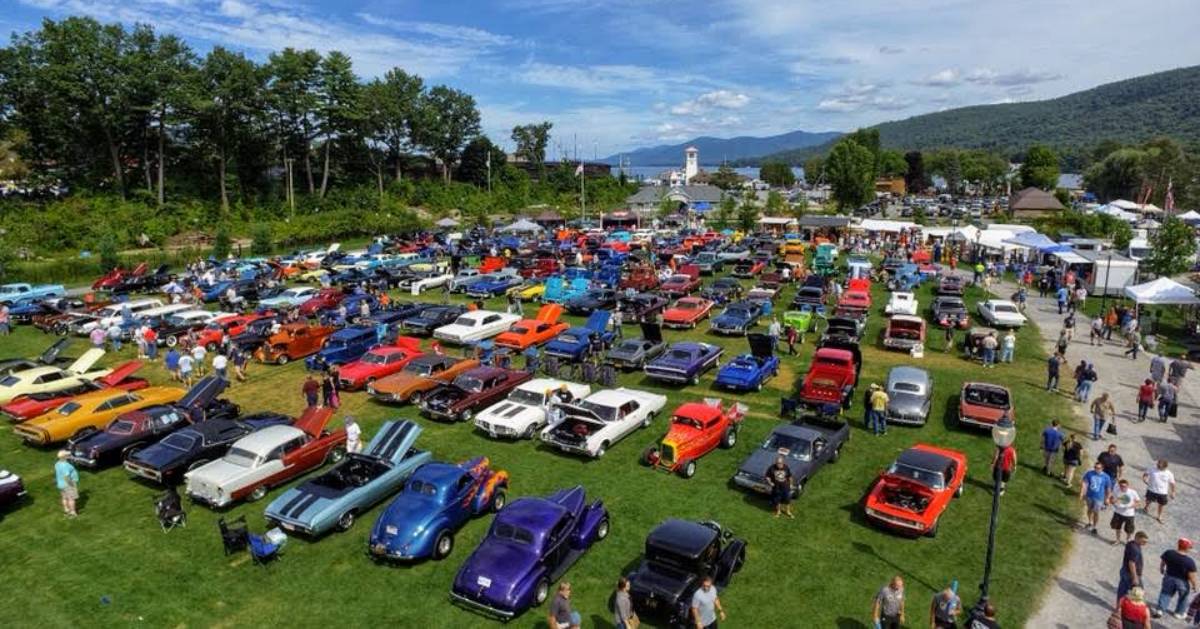 aerial view of car show